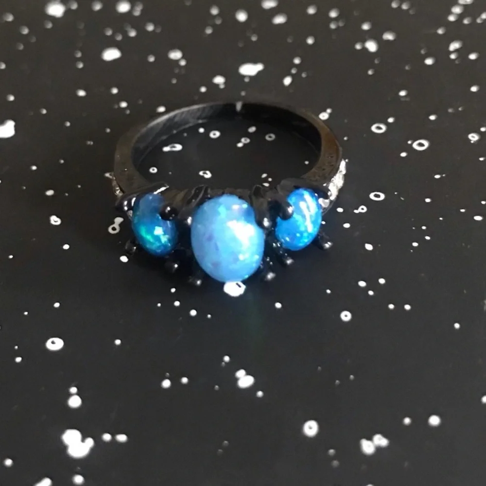 Blue Opal Three-Stone Ring